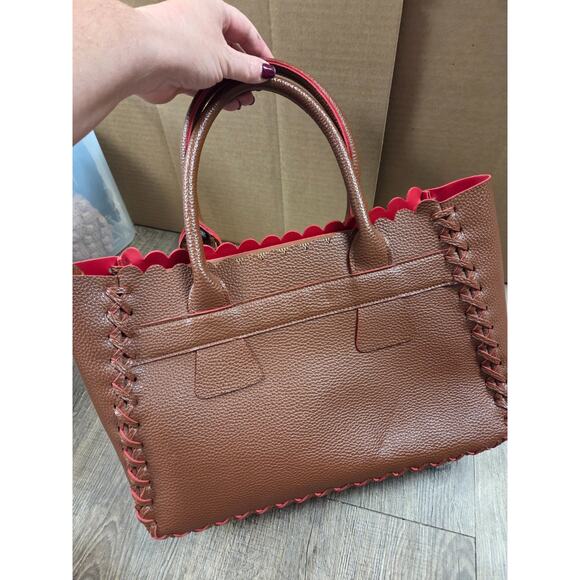 PINK HALEY Deep Mauve Brown Pink Tote Handbag Zip Top Purse Faux Leather - Picture 5 of 12